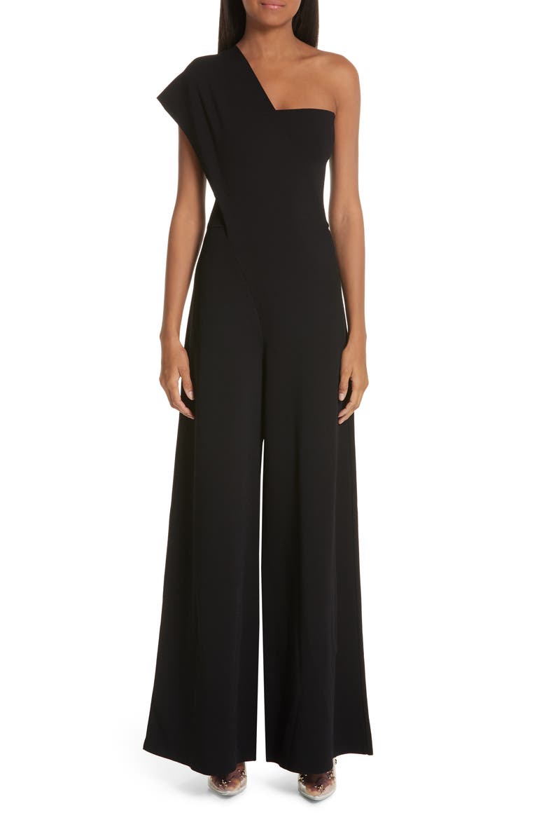 One-Shoulder Wide Leg Knit Jumpsuit, Main, color, BLACK