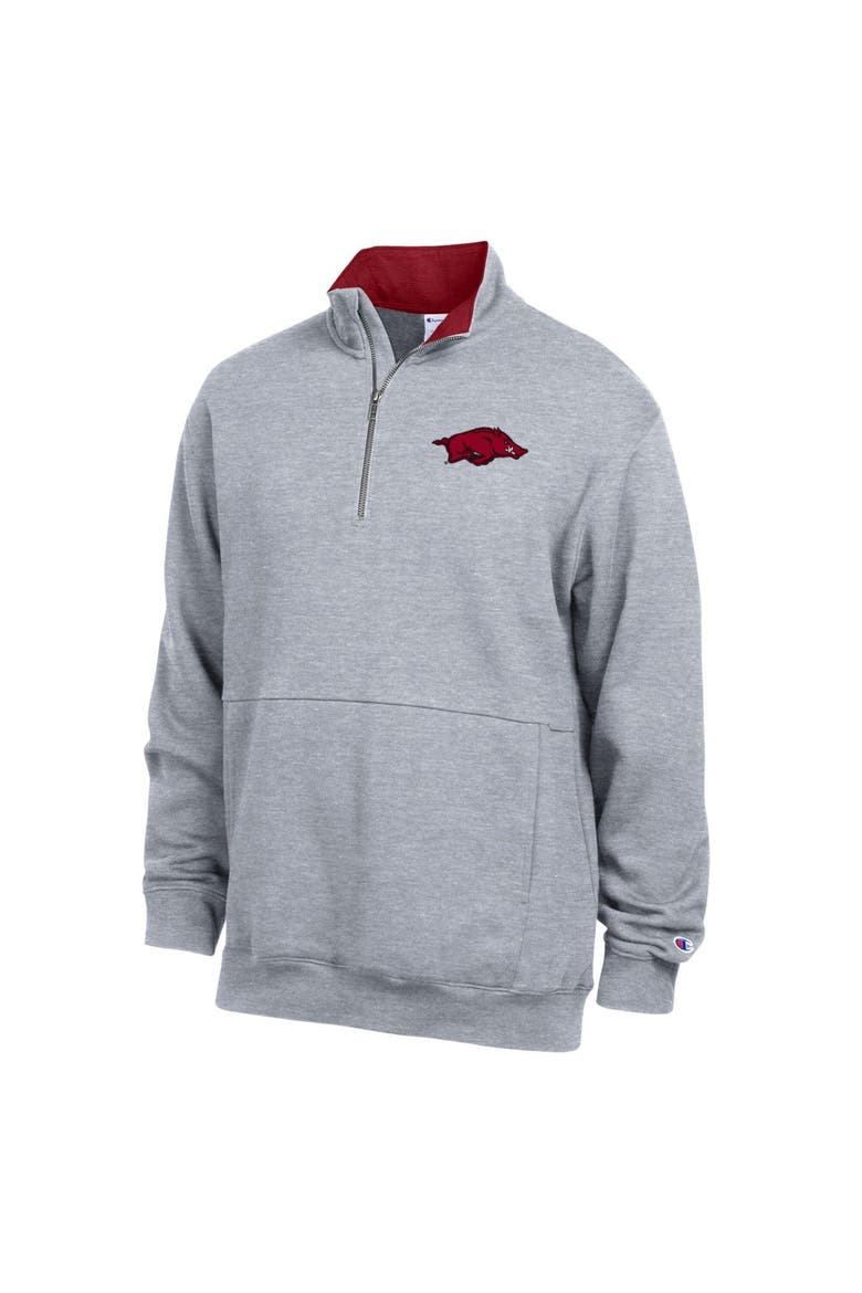 Men's Champion  Heather Gray Arkansas Razorbacks Fleece Quarter-Zip Pullover, Main, color, Heather Gray