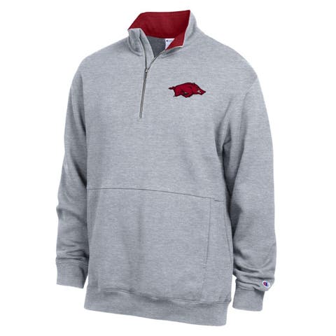 Men's Champion  Heather Gray Arkansas Razorbacks Fleece Quarter-Zip Pullover