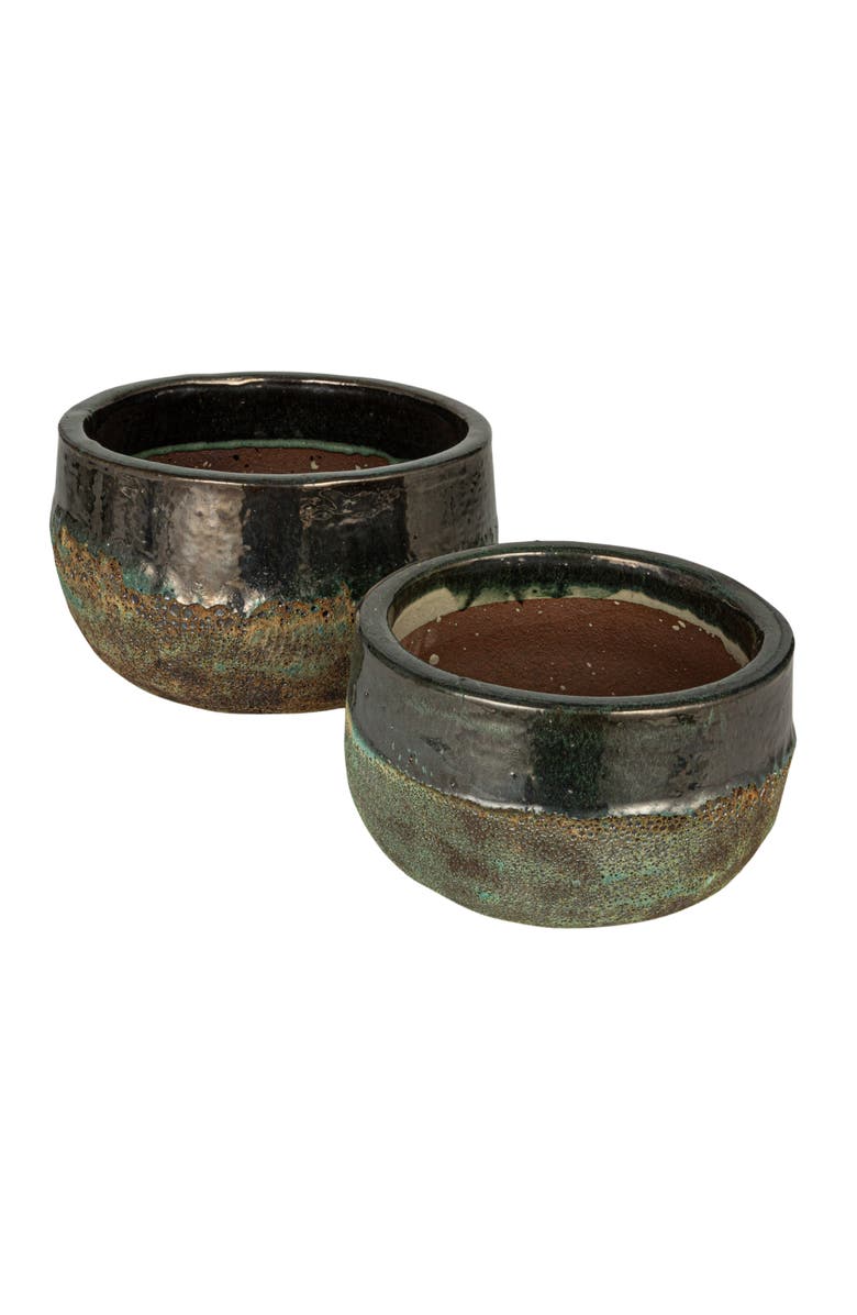 Storied Home Textured Terra-cotta Planters, Set of 2, Blue and Brown, Main, color, Blue