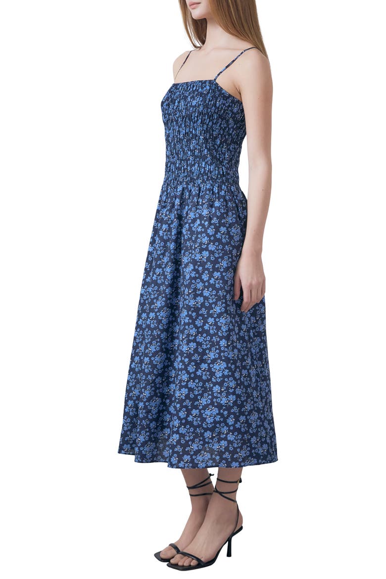 Floral Print Smocked Sleeveless Maxi Dress, Alternate, color, NAVY MULTI