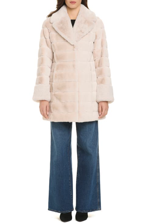 Notch Collar Grooved Faux Fur Coat