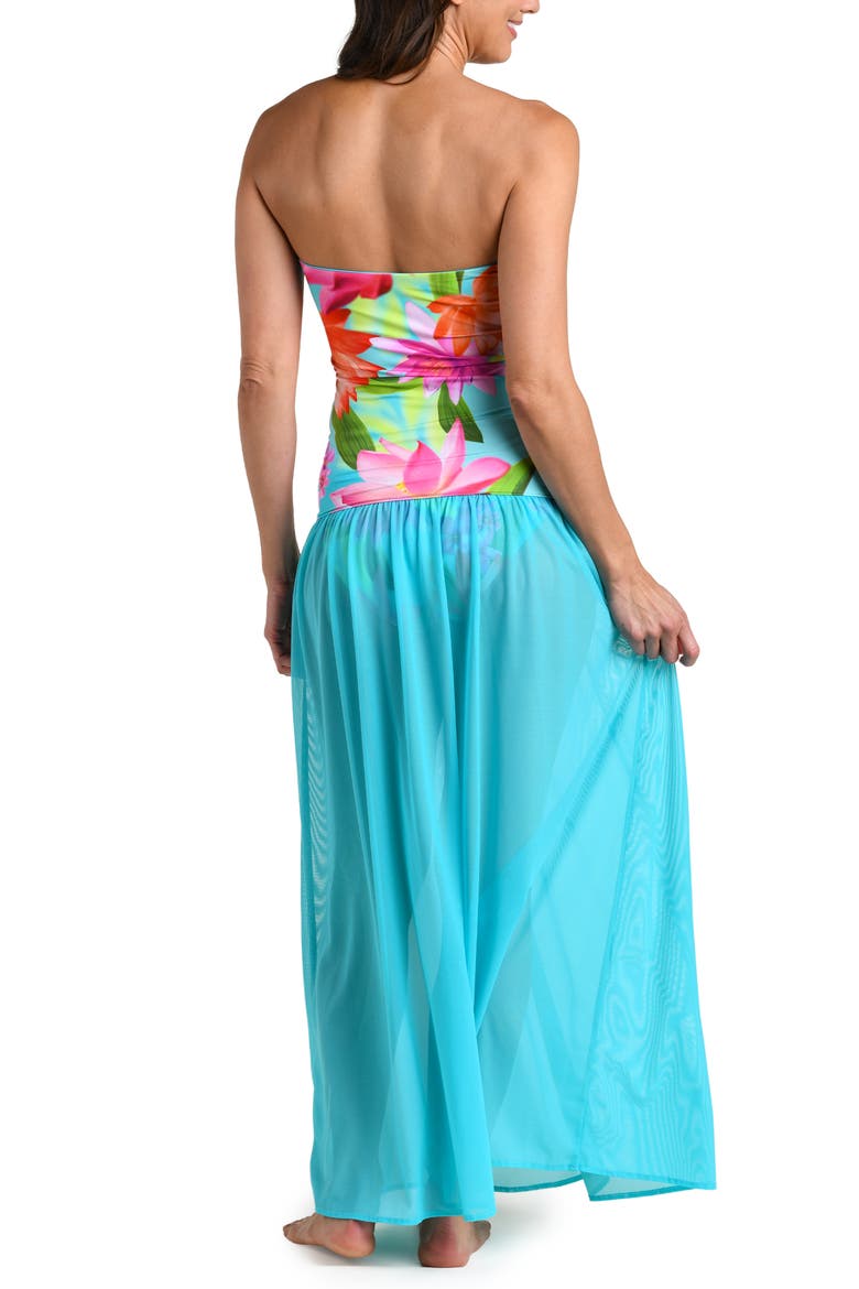 Sunset Botanica Strapless Drop Waist Maxi Dress, Alternate, color, BLUE/ GREEN MULTI