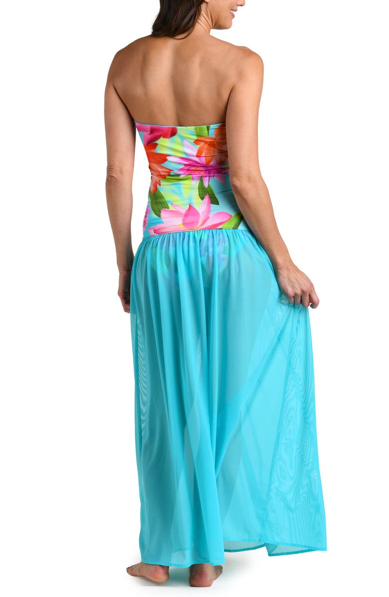 La Blanca Sunset Botanica Strapless Drop Waist Midi Dress, Alternate, color, 