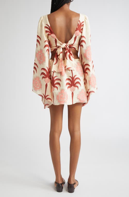 Johanna Ortiz Wave After Wave Long Sleeve Linen Minidress In Pink
