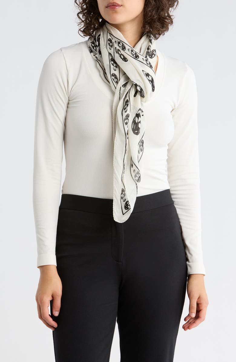 McQueen Classic Skull Silk Scarf, Main, color, Black Ivory