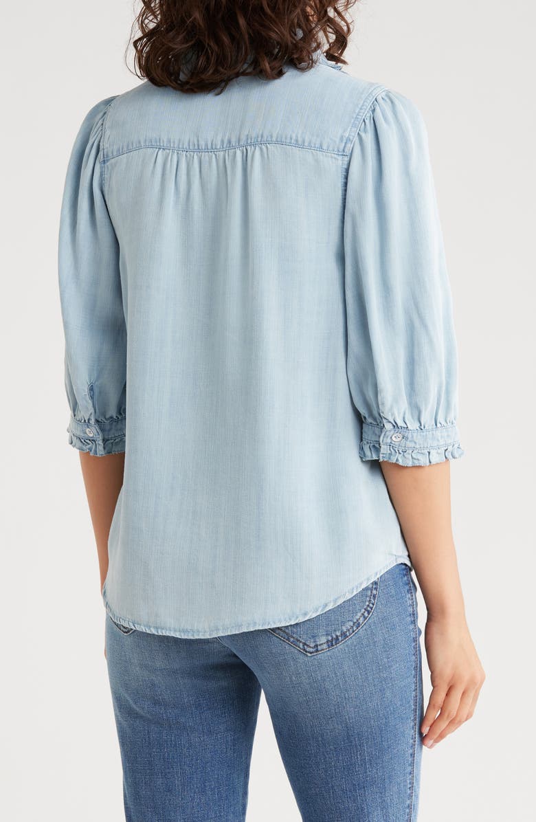 Democracy Three-Quarter Sleeve Ruffle Button-Up Shirt, Alternate, color, Powder Blue