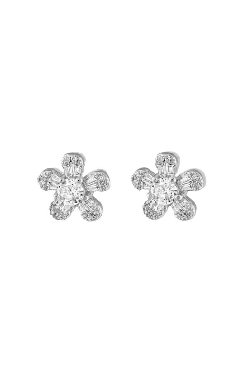 BEN ONI Pave and Baguette CZ Flower Earrings, Main, color, Silver