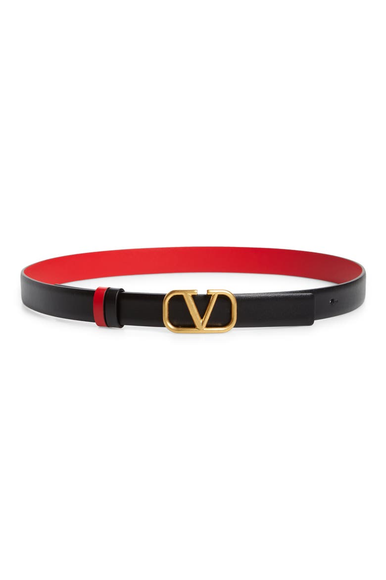 VLOGO Buckle Reversible Leather Belt, Main, color, NERO-ROUGE