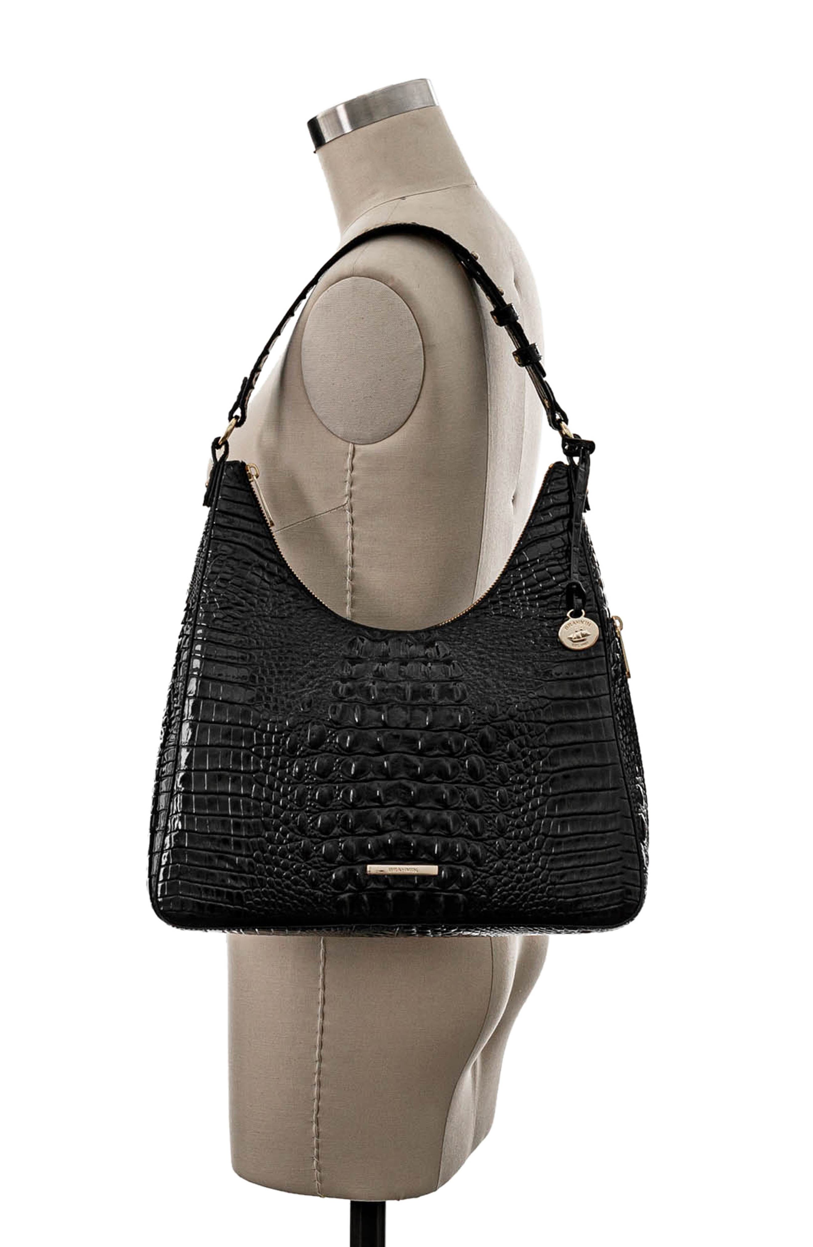 Brahmin Tabitha Croc Embossed Leather Shoulder Bag, Alternate, color, Black Melbourne