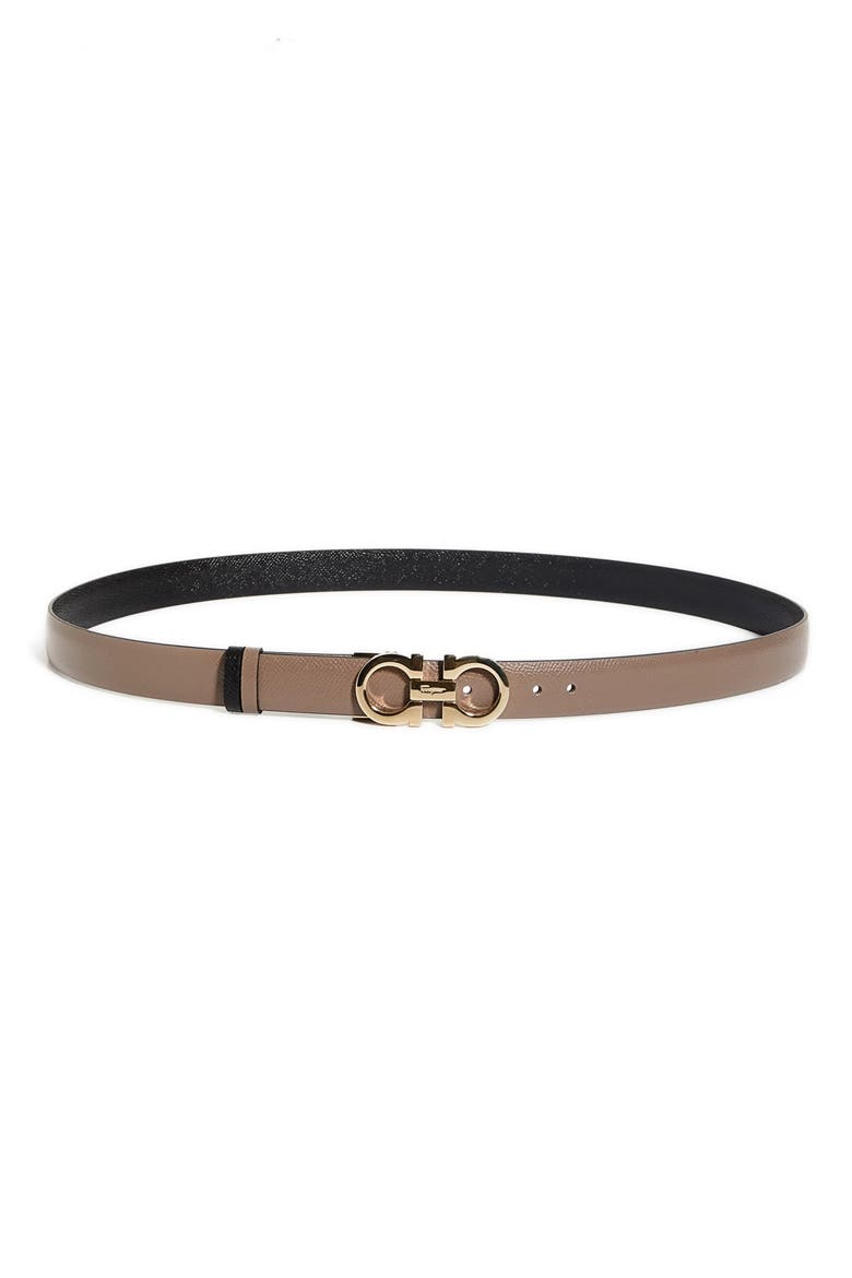 Reversible Gancini Calfskin Leather Belt, Main, color, CARAWAY SEED
