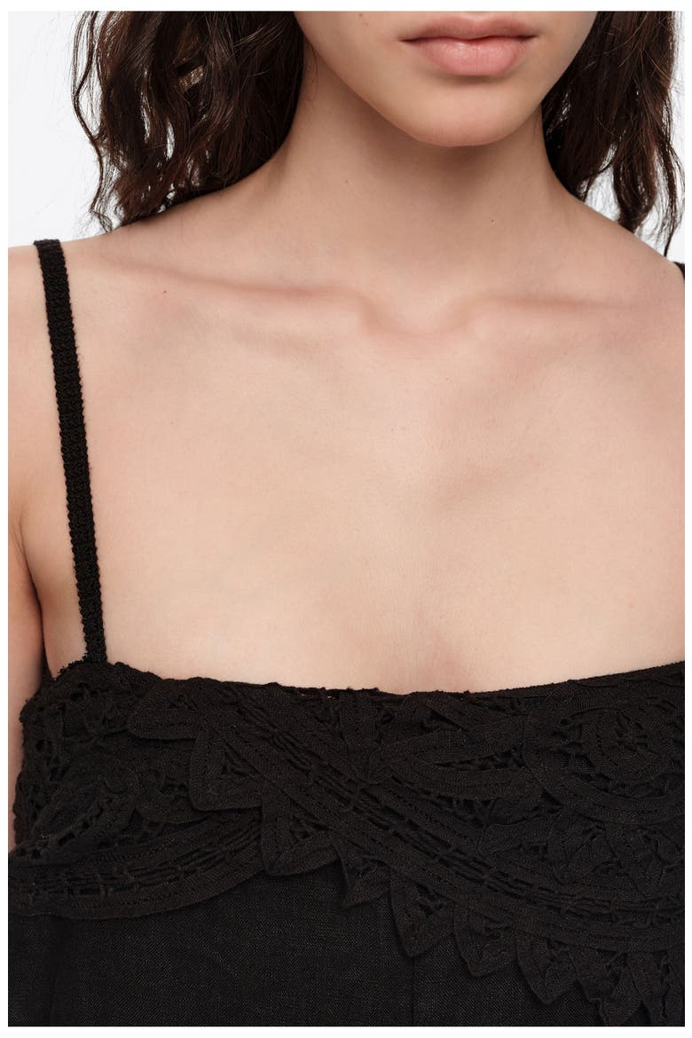 Linen Crochet Neckline Jumpsuit, Alternate, color, BLACK