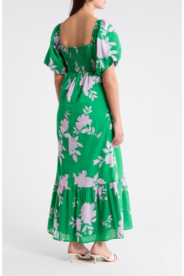 Zama Floral Xena Puff Sleeve Midi Dress, Alternate, color, KELLY-PINK-MULTI