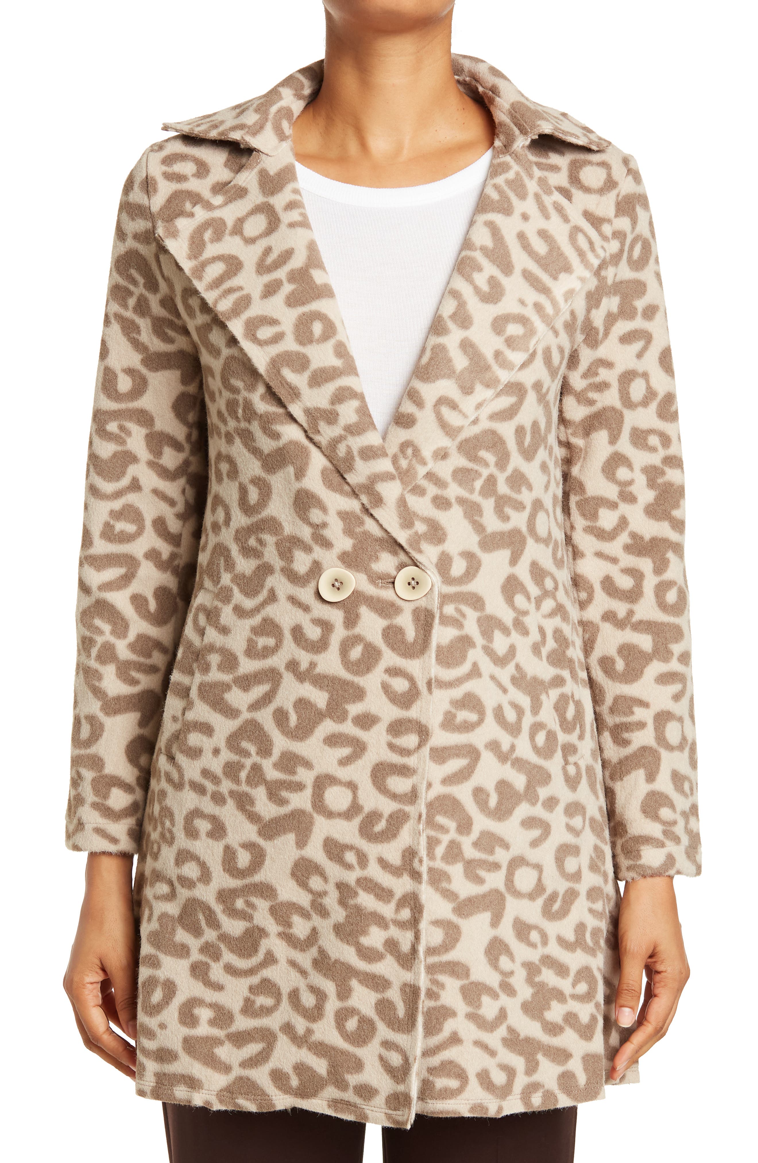 PATRIZIA LUCA Leopard Print Notch Lapel Car Coat (Women) | Nordstromrack