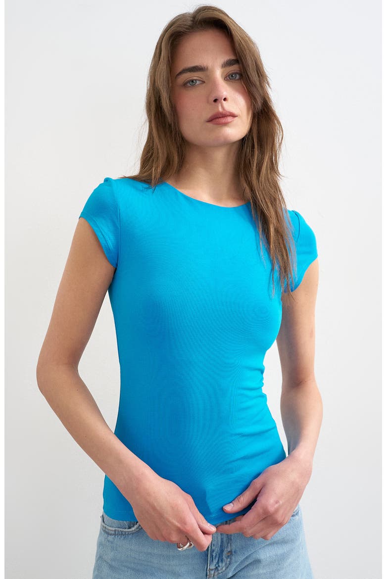 Strech Cotton Cap Sleeve T-Shirt, Main, color, MBLUE