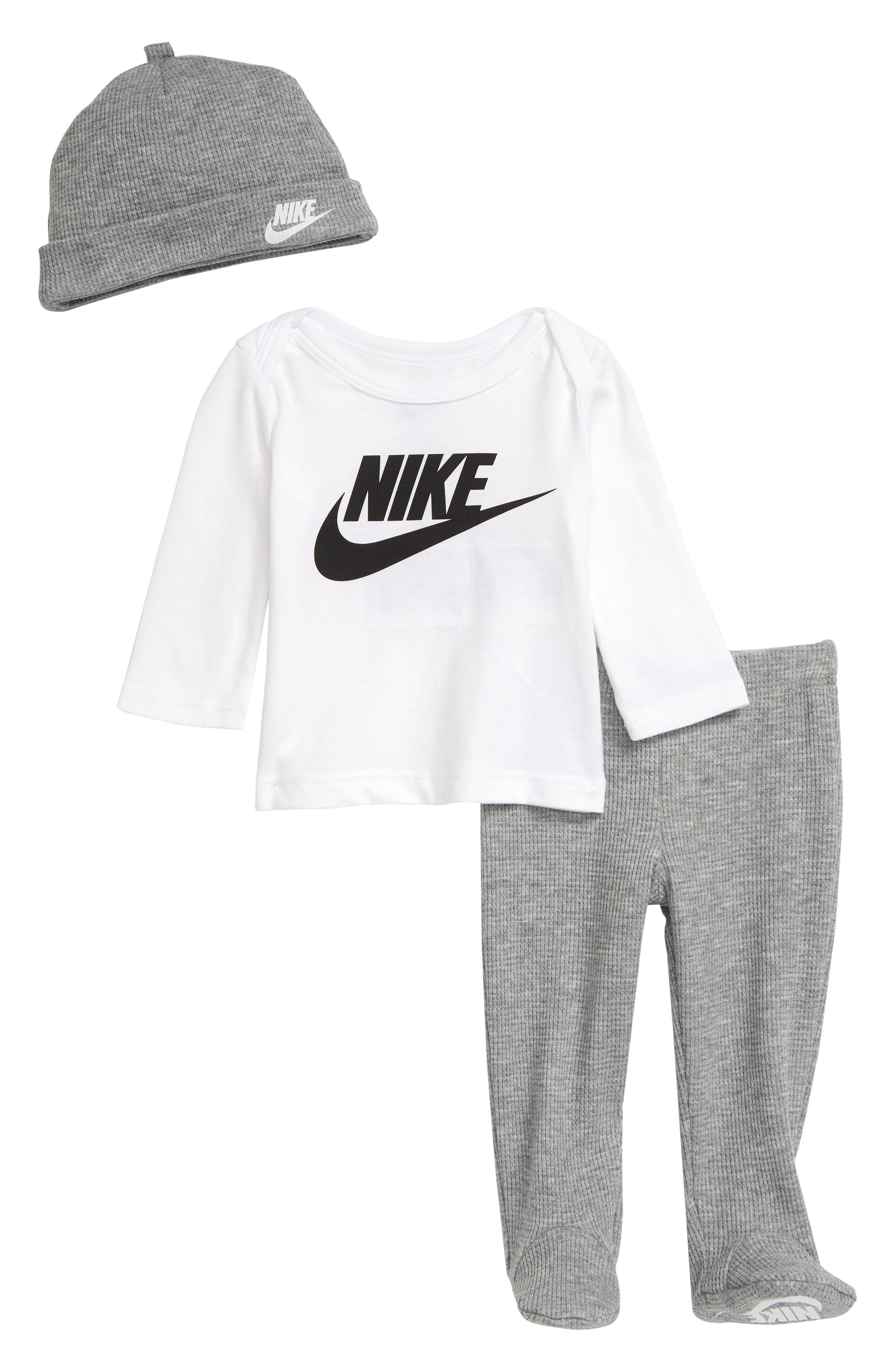 Nike Logo Graphic Tee, Hat & Footed Pants Set