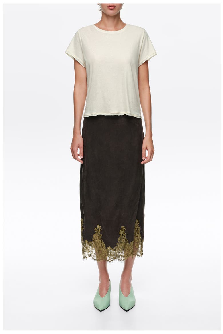 Lace Trim Wrap Midi Skirt, Main, color, WASHED BLACK
