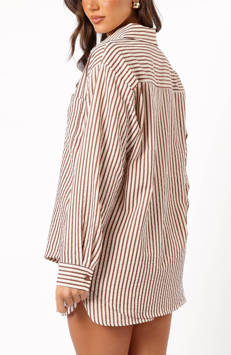 Petal & Pup Kennie Stripe Cotton Blend Seersucker Button-Up Shirt, Alternate, color, Brown Stripe