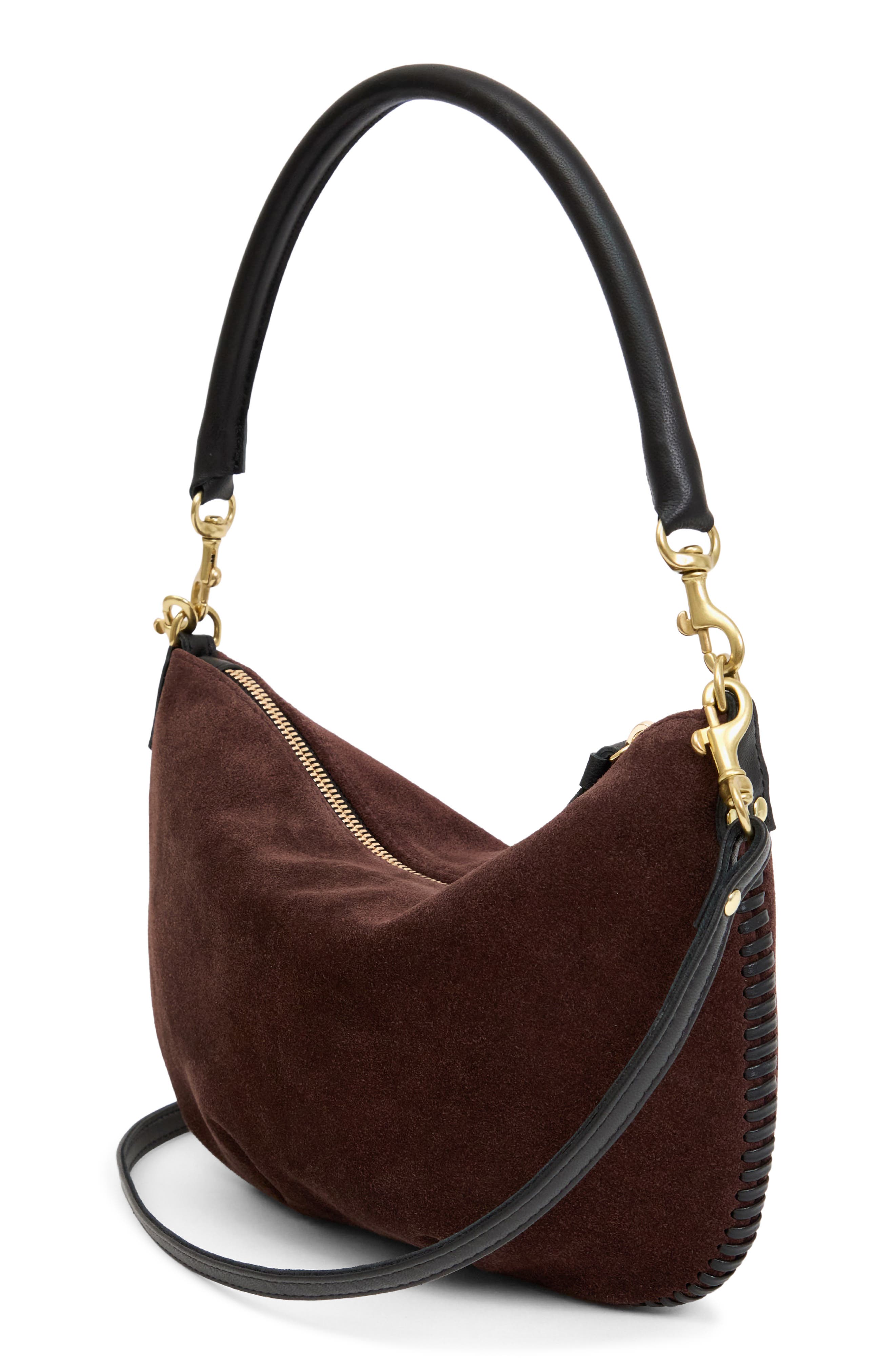 Petit Moyen Suede Leather Messenger Bag, Alternate, color, TRUFFLE