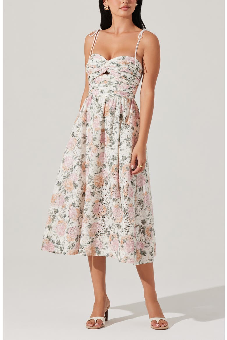 Sariah Eyelet Embroidery Floral Print A-Line Dress, Alternate, color, DUSTY PINK FLORAL
