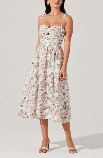 Sariah Eyelet Embroidery Floral Print A-Line Dress