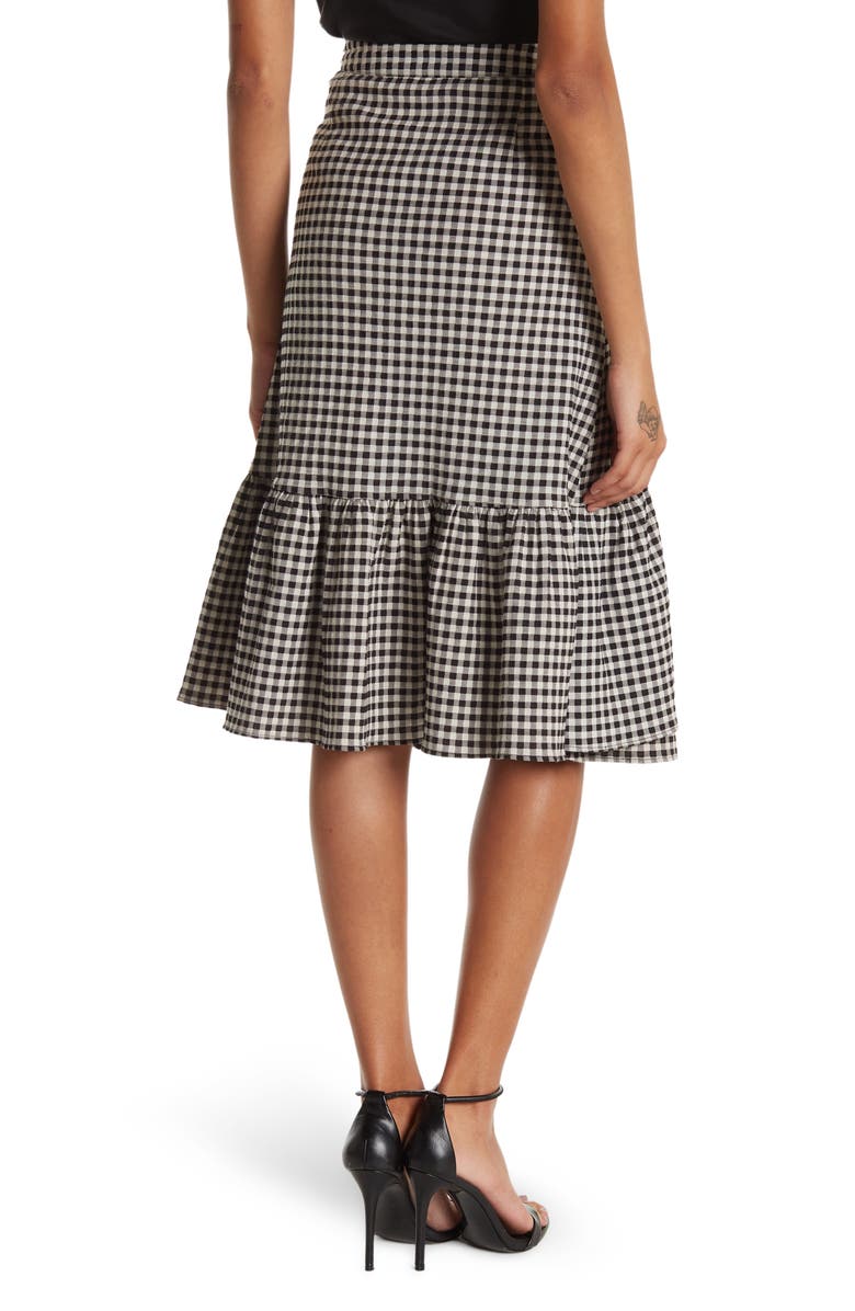 Scotch & Soda Gingham Ruffle Wrap Midi Skirt, Alternate, color, 