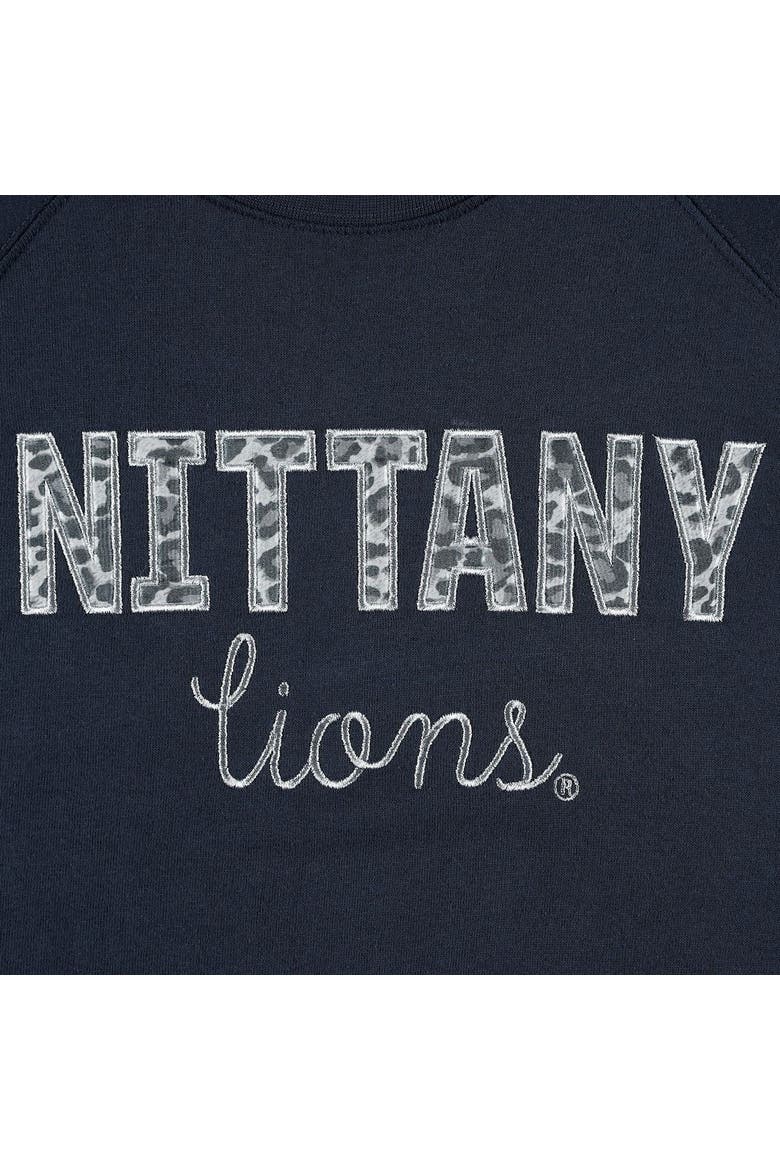 Women's Pressbox Navy Penn State Nittany Lions Steamboat Animal Print Raglan Pullover Sweatshirt, Alternate, color, Navy