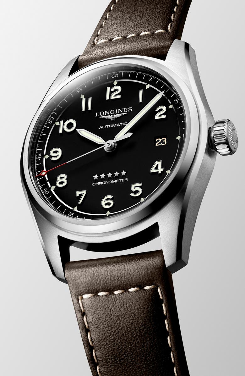 Longines Spirit Automatic Leather Strap Watch, 40mm, Alternate, color, 