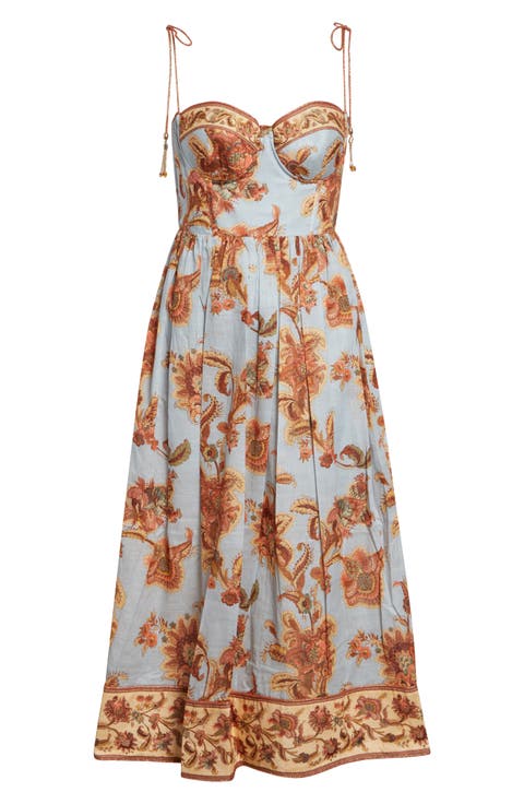 Aster Border Print Corset Midi Sundress