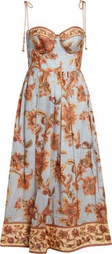 Zimmermann Aster Border Print Corset Midi Sundress