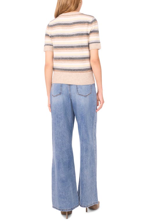 1.state Multicolor Stripe Short Sleeve Sweater In Neutral