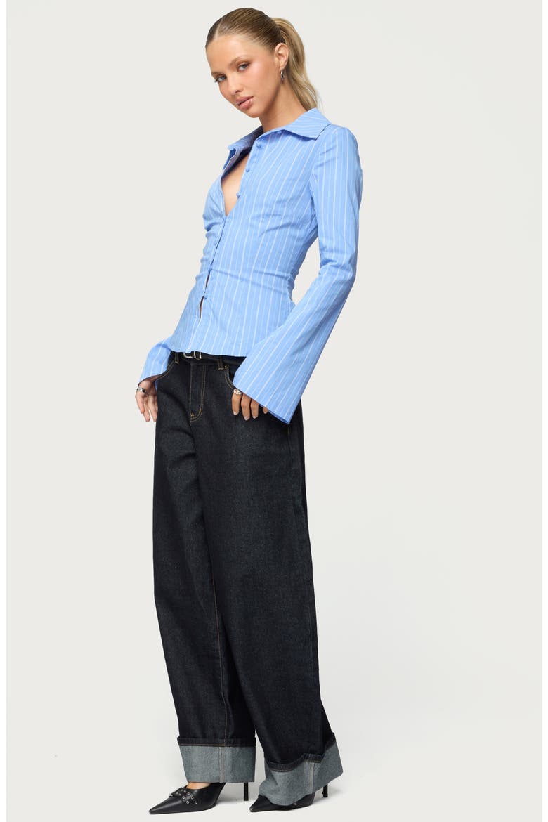 Kella Low Rise Baggy Wide Leg Cuffed Jeans, Alternate, color, INDIGO-BLUE-RAW-WASH
