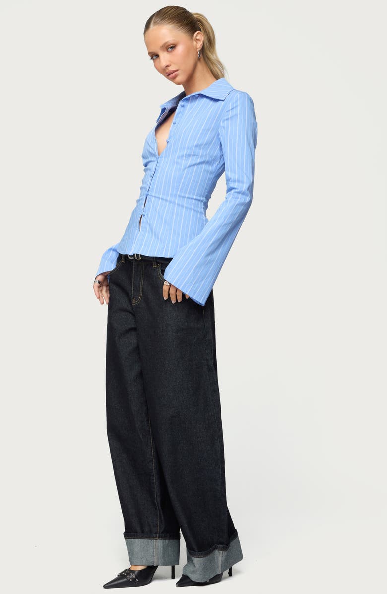 EDIKTED Kella Low Rise Baggy Wide Leg Cuffed Jeans, Alternate, color, Indigo-Blue-Raw-Wash