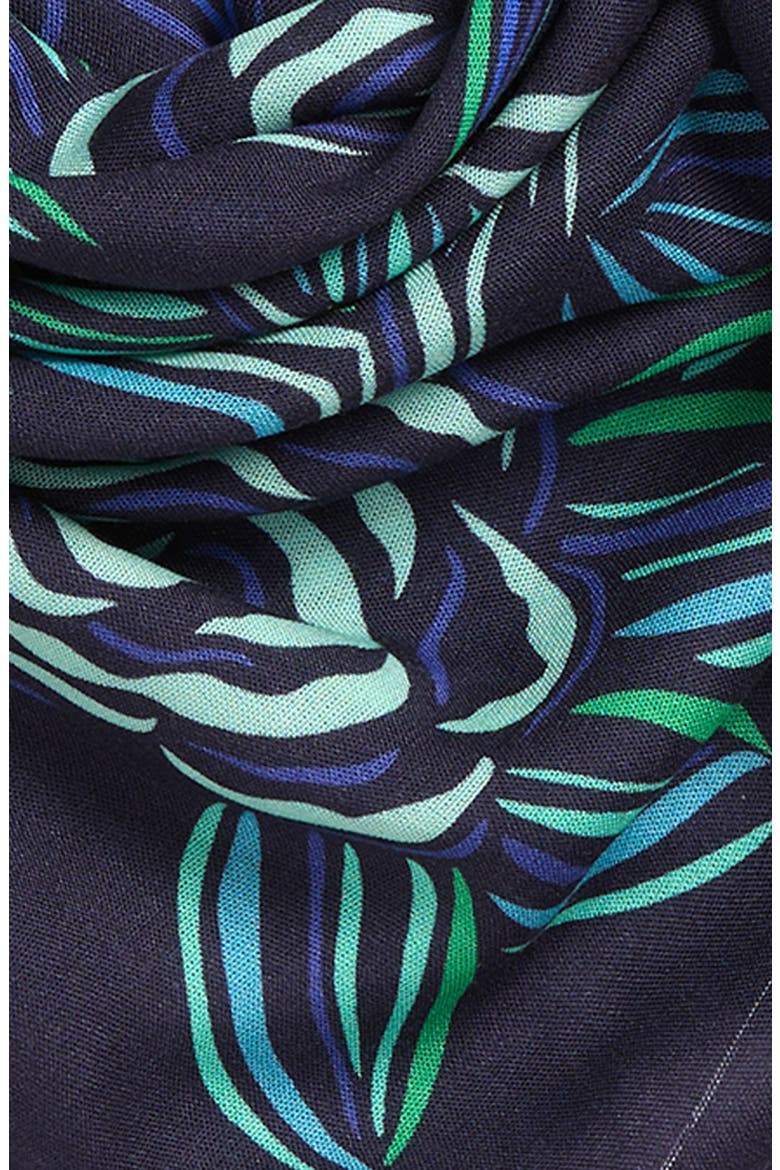 Gestural Rose Print Square Scarf, Alternate, color, NAVY