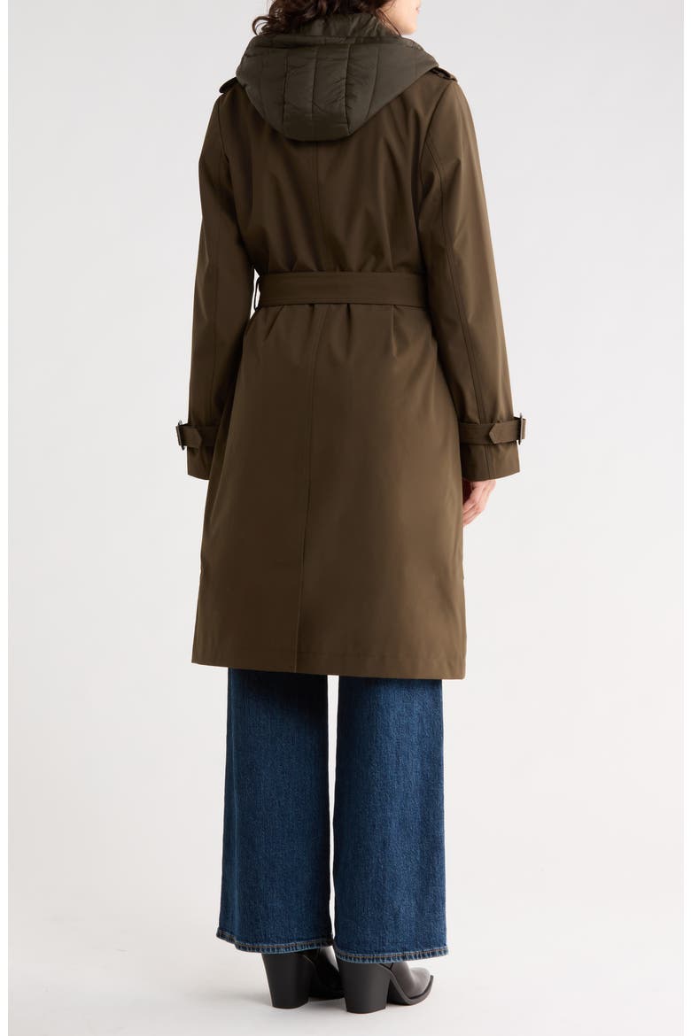 Belted Water Resistant Raincoat with Bib, Alternate, color, MILITARY GREEN