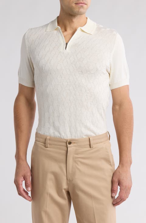 Short Sleeve Textured Knit Zip Polo