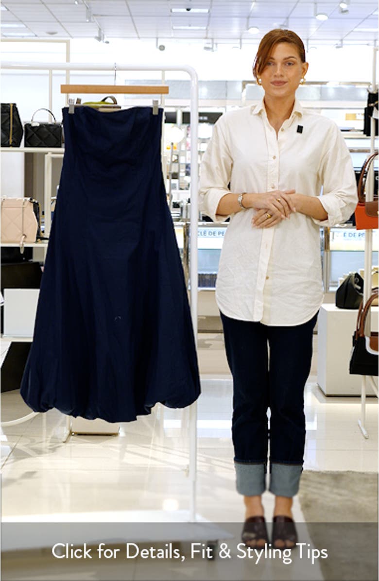 Strapless Bubble Hem Cotton Poplin Midi Dress