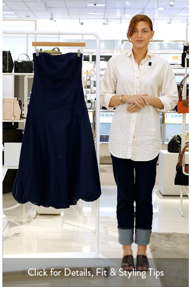 Strapless Bubble Hem Cotton Poplin Midi Dress video