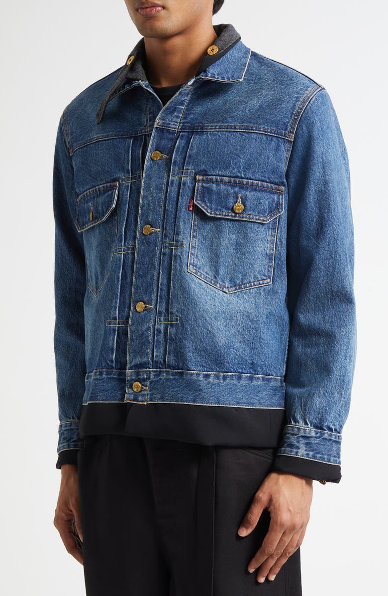 Sacai Gender Inclusive Levi's<sup>®</sup> Denim x Matelassé Twill Reversible Jacket, Alternate, color, Black/ Blue