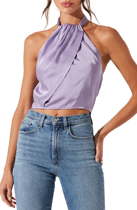 Astr The Label Ladies Lilac buy Ruched Off Shoulder Crop Top - Size XS