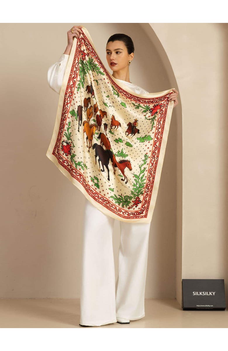 SILKSILKY Pure Silk Horse Herd Square Scarf, Alternate, color, Yellow