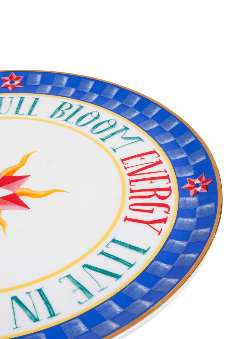 Lublin Gold Rim Porcelain Pizza Plate Bloom 13", Alternate, color, Blue