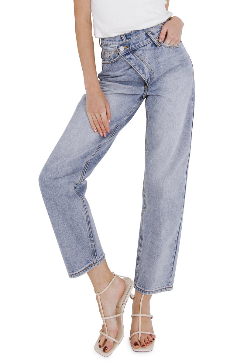 Grey Lab Asymmetric Wrap Ankle Straight Jeans, Main, color, 
