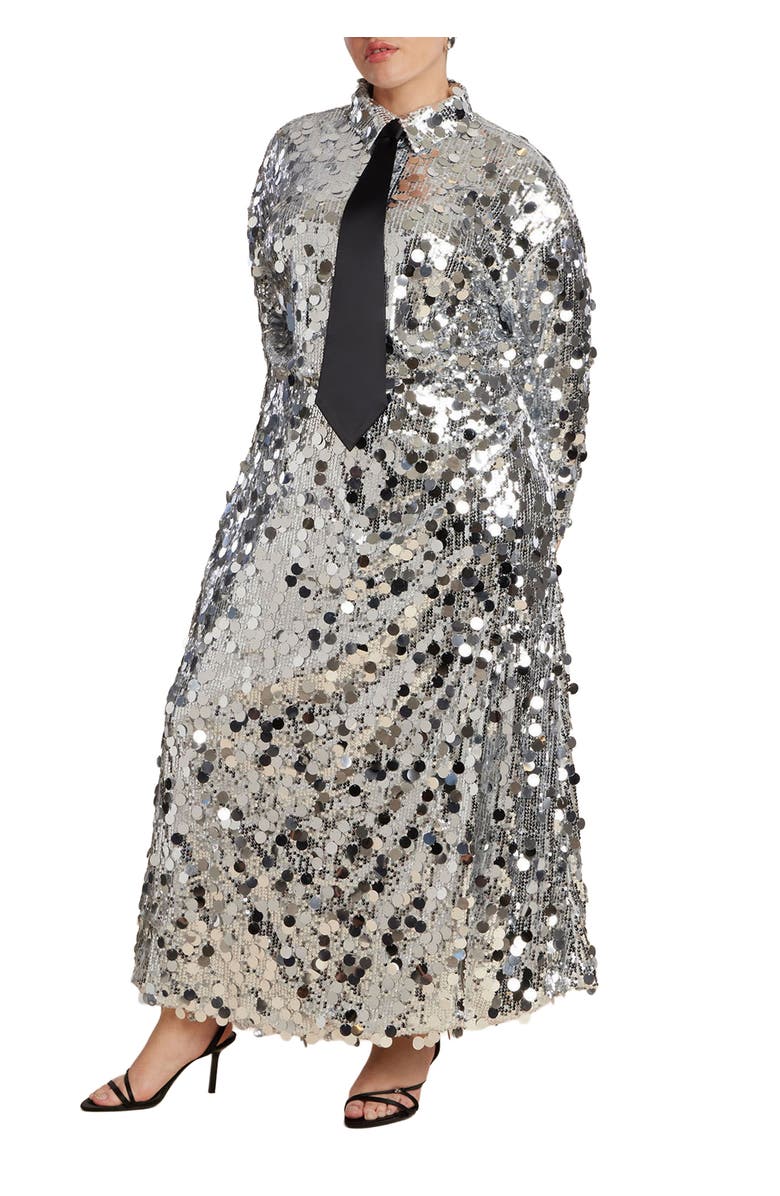 ELOQUII Sequin Shirt Dress, Main, color, Silver