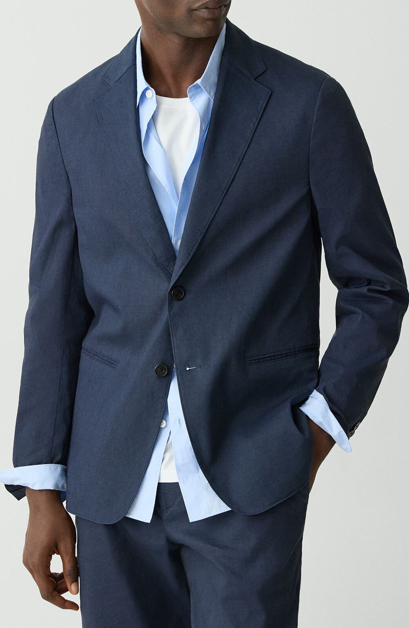 Clinton Navy Stretch Linen Blend Sport Coat