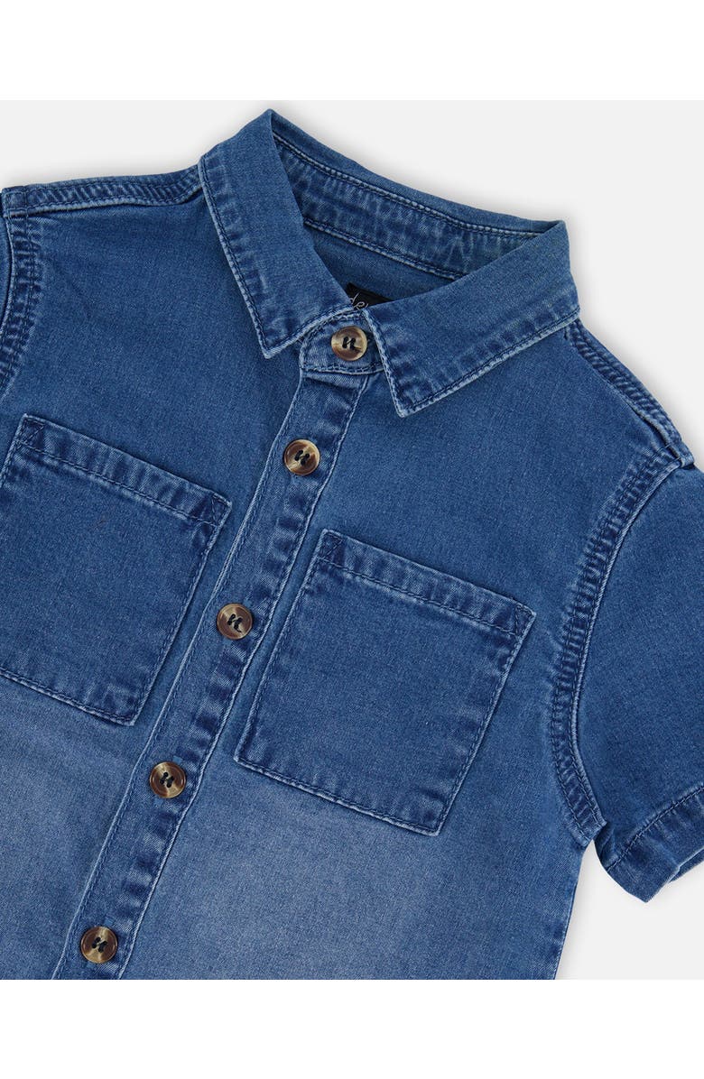 Deux par Deux Baby Boy's Short Sleeve Button Down Shirt Dark Denim Blue, Alternate, color, Dark Denim Blue