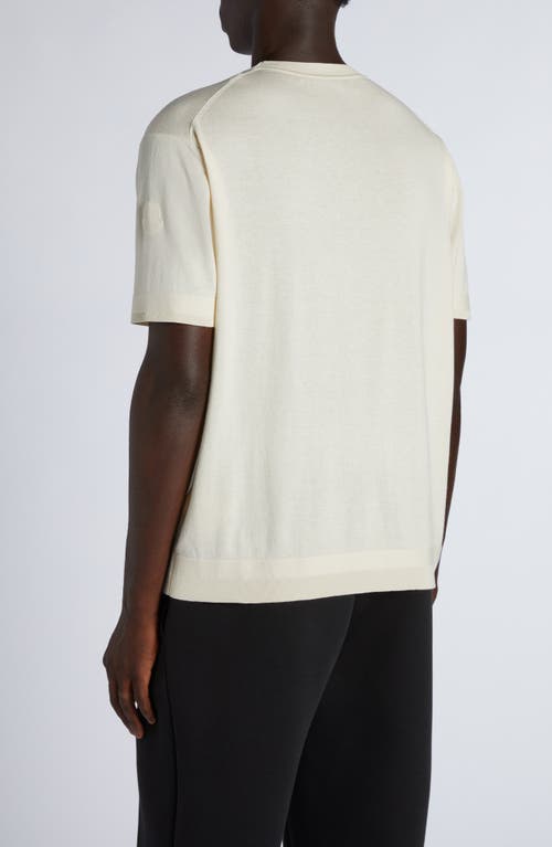 Moncler Logo Patch Silk & Cotton Crewneck Sweater In Silk White
