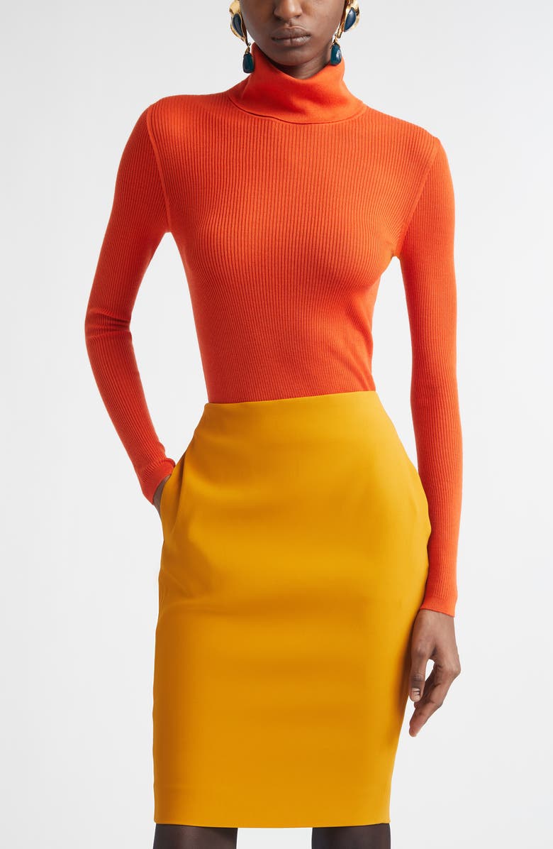 Saint Laurent Cashmere, Wool & Silk Turtleneck Sweater, Main, color, Orange