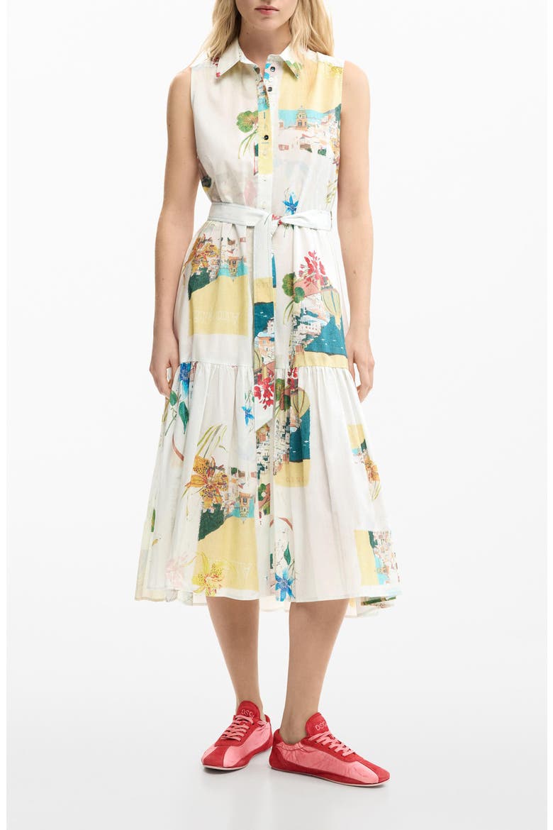 Postcard Print Sleeveless Shirtdress, Main, color, LIGHT BLUE