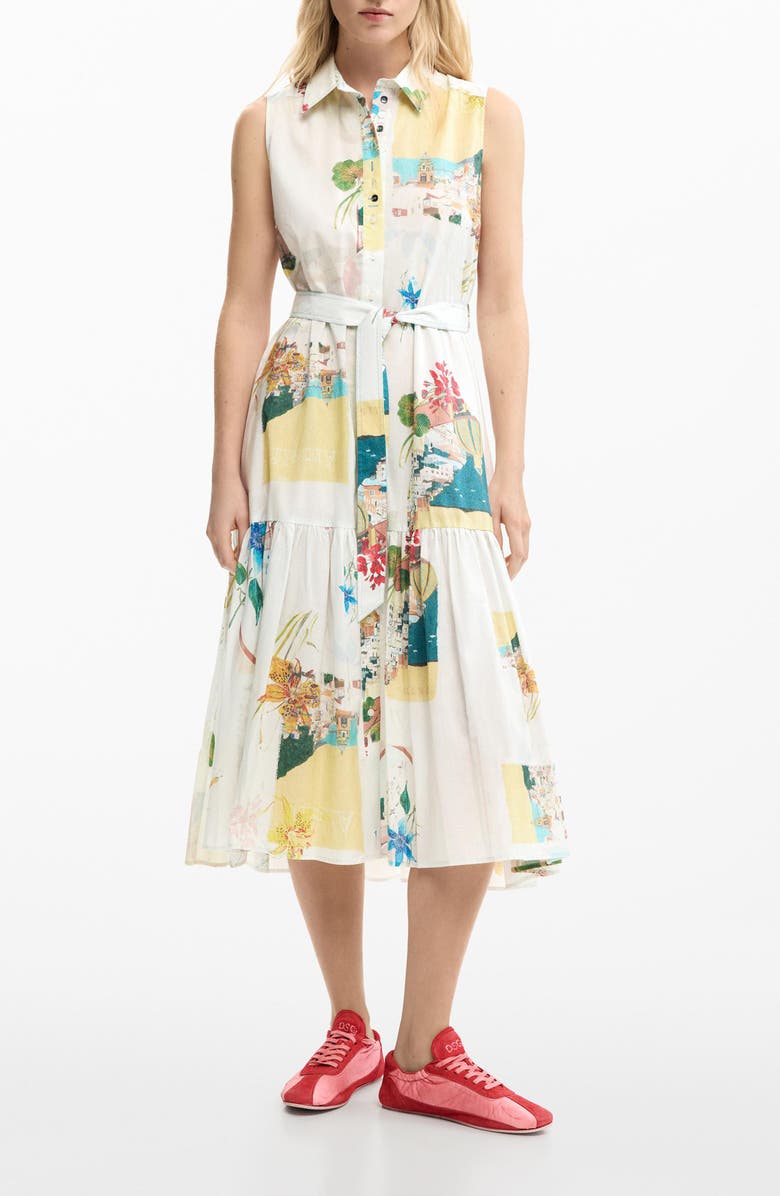 Desigual Postcard Print Sleeveless Shirtdress, Main, color, Light Blue